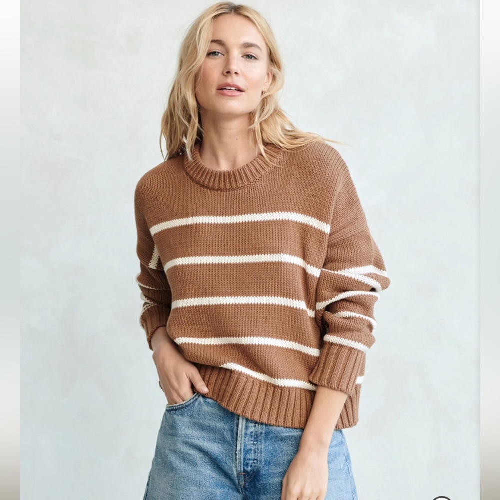 Jenni Kayne cotton sweater in camel stripe